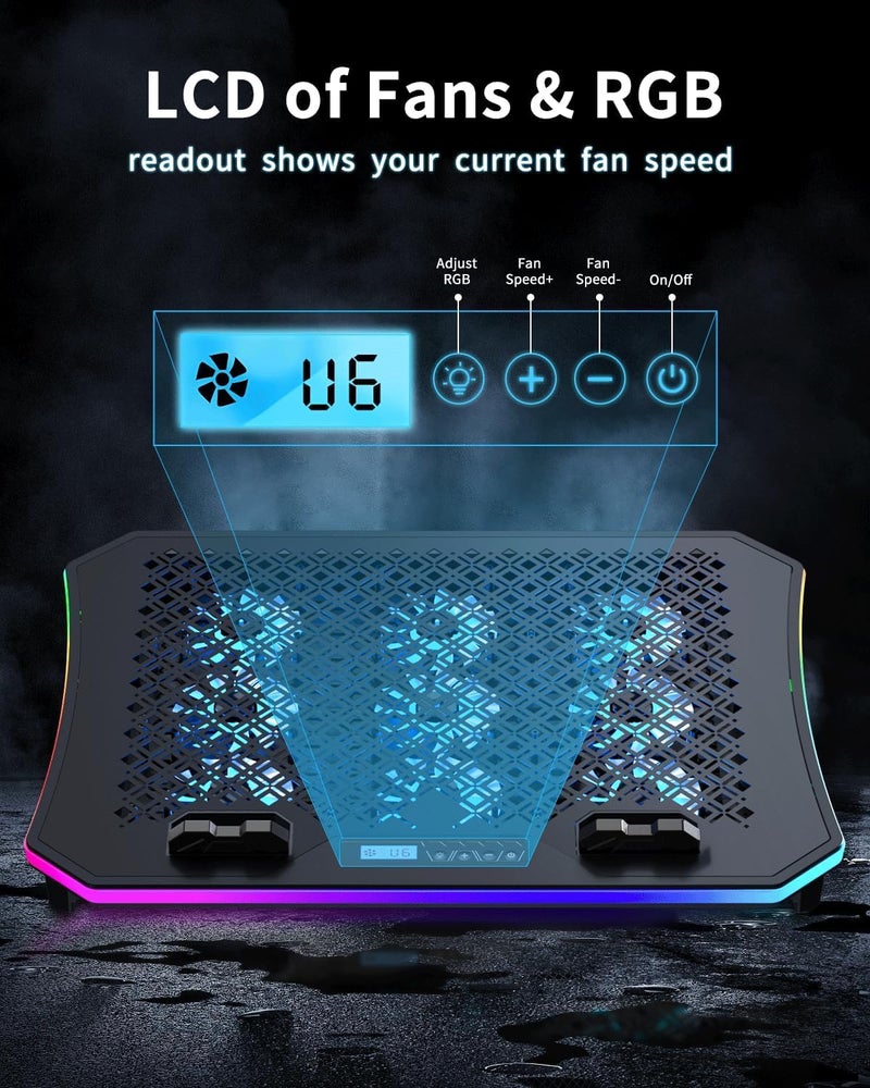 KeiBn Upgraded Gaming Laptop Cooler Pad with 9 Quiet RGB Fans, Cooling Pad for 15.6-17.3 Inch Laptops with 7 Height Stands, 2 USB Ports, Phone Stand-Blue - Image 4